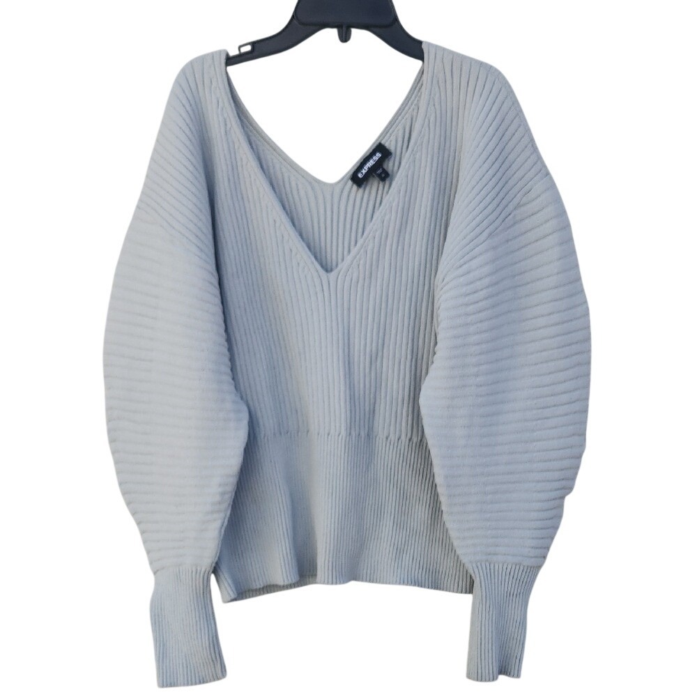 Express Ribbed Barrel Sleeve V neck Spring Sweater Muted Green Pastel XL Boho